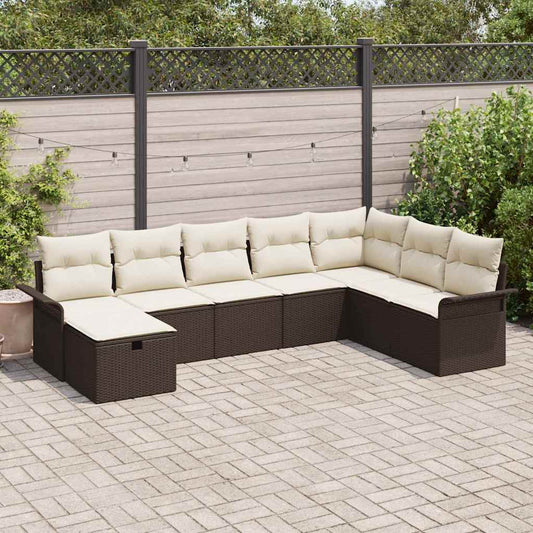Garten-Sofa-Set mit Kissen mit Speicher 8 pcs Braun Poly Rattan