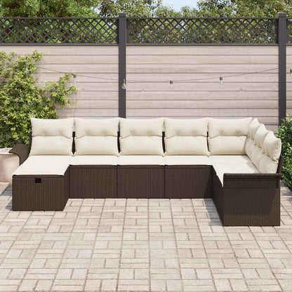 Garten-Sofa-Set mit Kissen mit Speicher 8 pcs Braun Poly Rattan