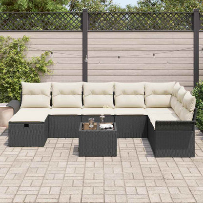 Garten-Sofa-Set mit Kissen 9 pcs Schwarz Poly Rattan