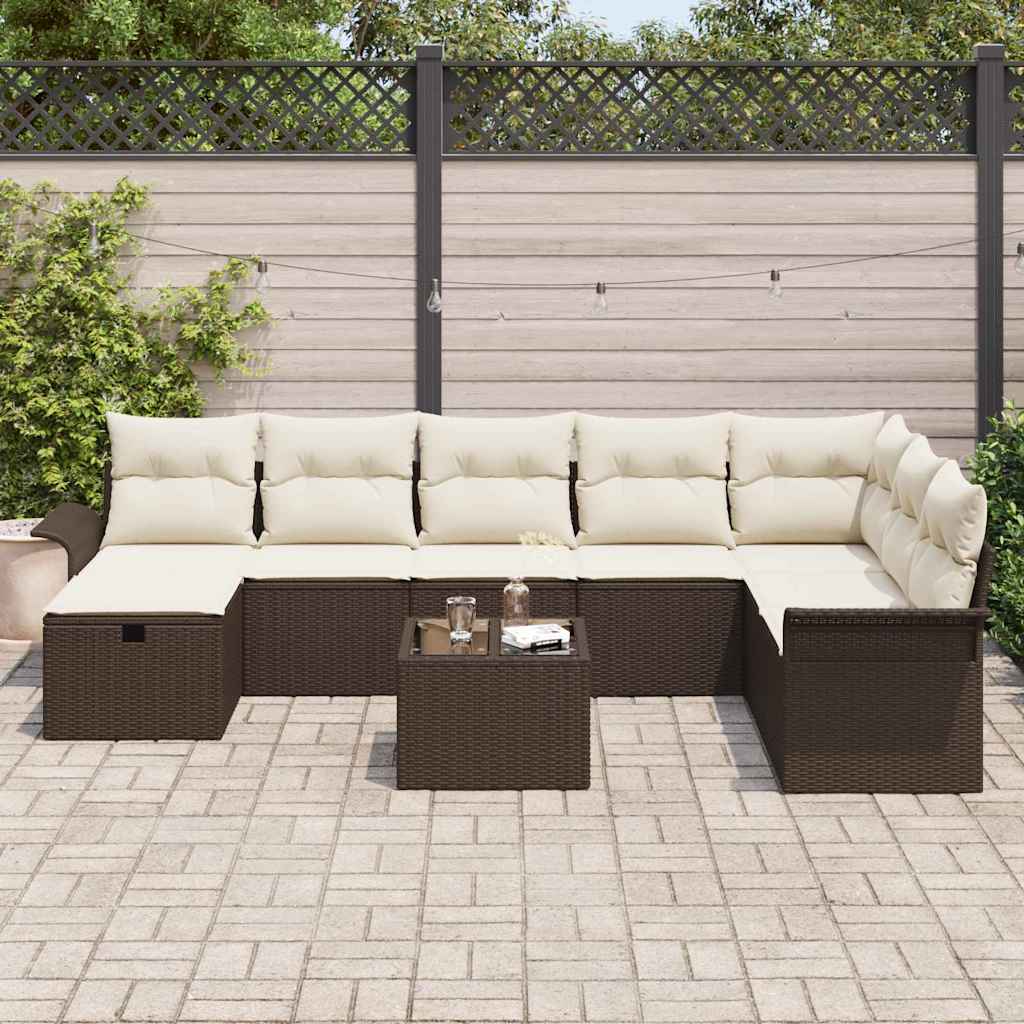 Garten-Sofa-Set mit Kissen mit Speicher 9 pcs Braun Poly Rattan