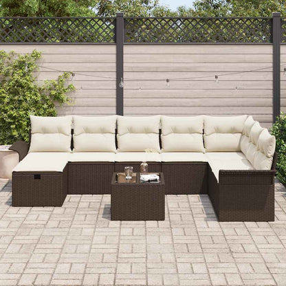 Garten-Sofa-Set mit Kissen mit Speicher 9 pcs Braun Poly Rattan