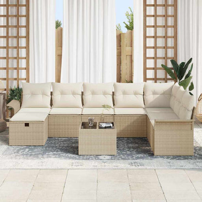 Garten-Sofa-Set mit Kissen mit Speicher 9 pcs Beige Poly Rattan