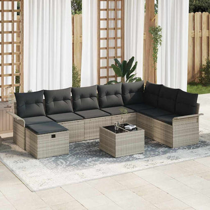 Garten-Sofa-Set mit Kissen 9 pcs Hellgrau Poly Rattan