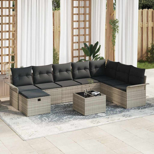 Garten-Sofa-Set mit Kissen 9 pcs Hellgrau Poly Rattan
