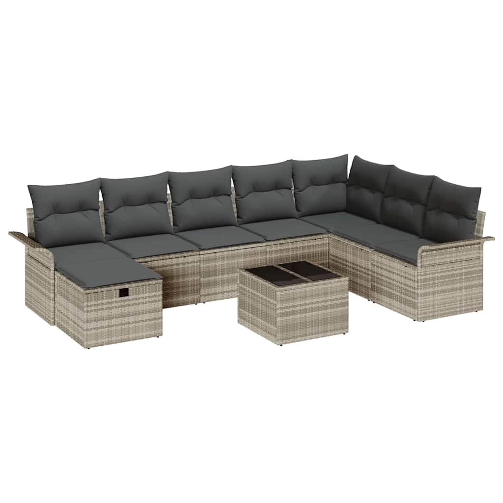 Garten-Sofa-Set mit Kissen 9 pcs Hellgrau Poly Rattan