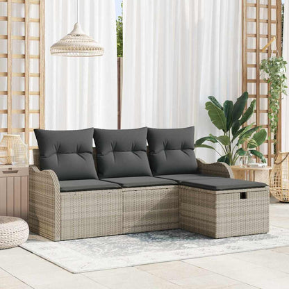 Garten-Sofa-Set mit Kissen 4 pcs Hellgrau Poly Rattan