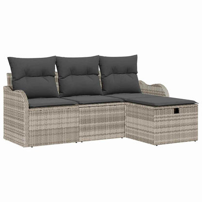 Garten-Sofa-Set mit Kissen 4 pcs Hellgrau Poly Rattan