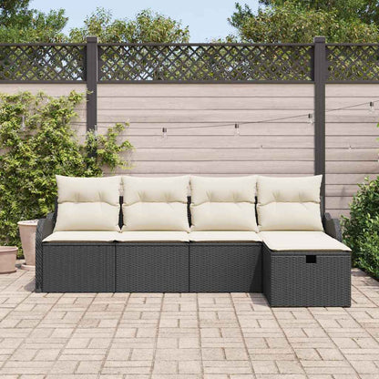 Garten-Sofa-Set mit Kissen 5 pcs Schwarz Poly Rattan