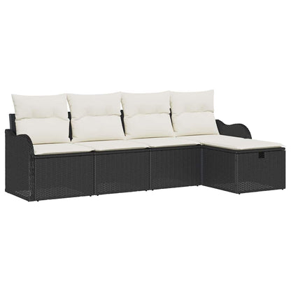 Garten-Sofa-Set mit Kissen 5 pcs Schwarz Poly Rattan
