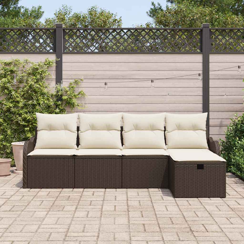 Garten-Sofa-Set mit Kissen mit Speicher 5 pcs Braun Poly Rattan