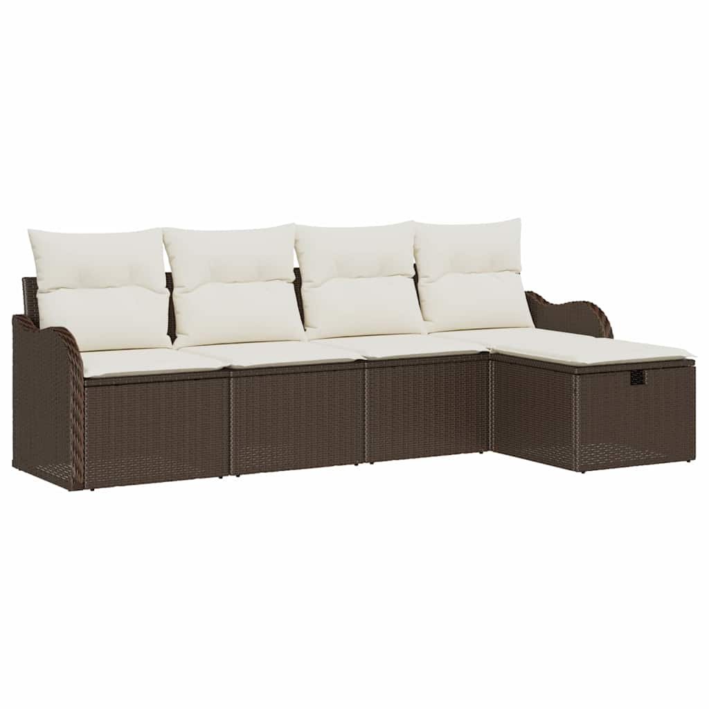 Garten-Sofa-Set mit Kissen mit Speicher 5 pcs Braun Poly Rattan