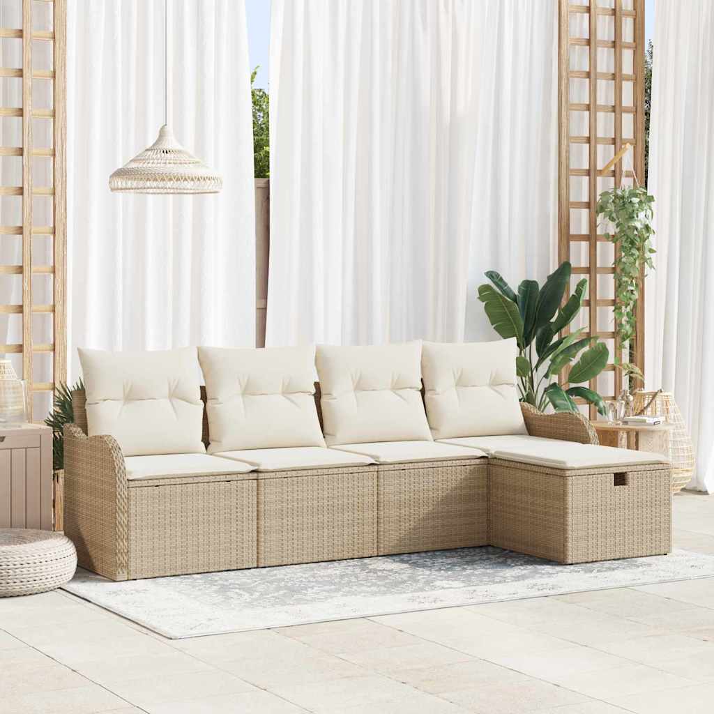 Garten-Sofa-Set mit Kissen mit Speicher 5 pcs Beige Poly Rattan
