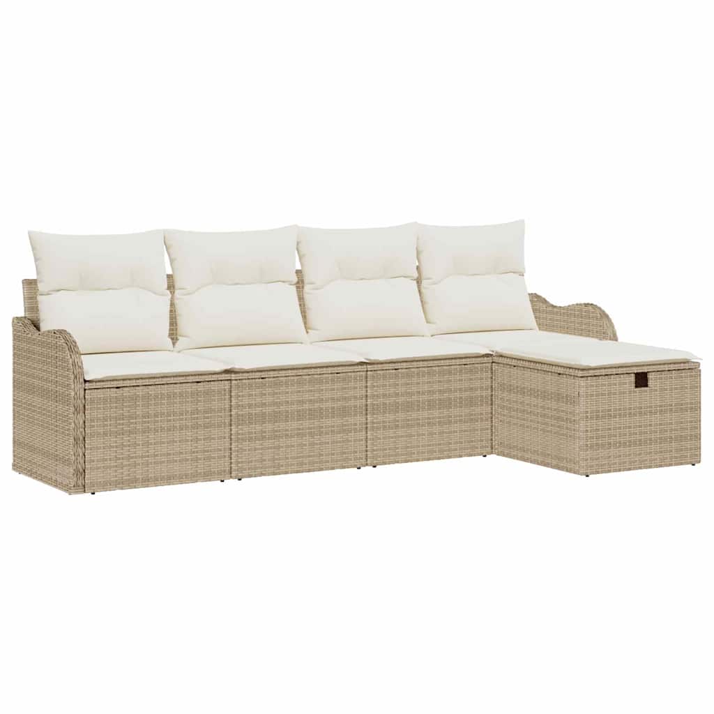 Garten-Sofa-Set mit Kissen mit Speicher 5 pcs Beige Poly Rattan