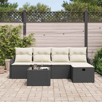 Garten-Sofa-Set mit Kissen 6 pcs Schwarz Poly Rattan