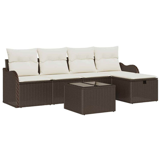 Garten-Sofa-Set mit Kissen mit Speicher 6 pcs Braun Poly Rattan