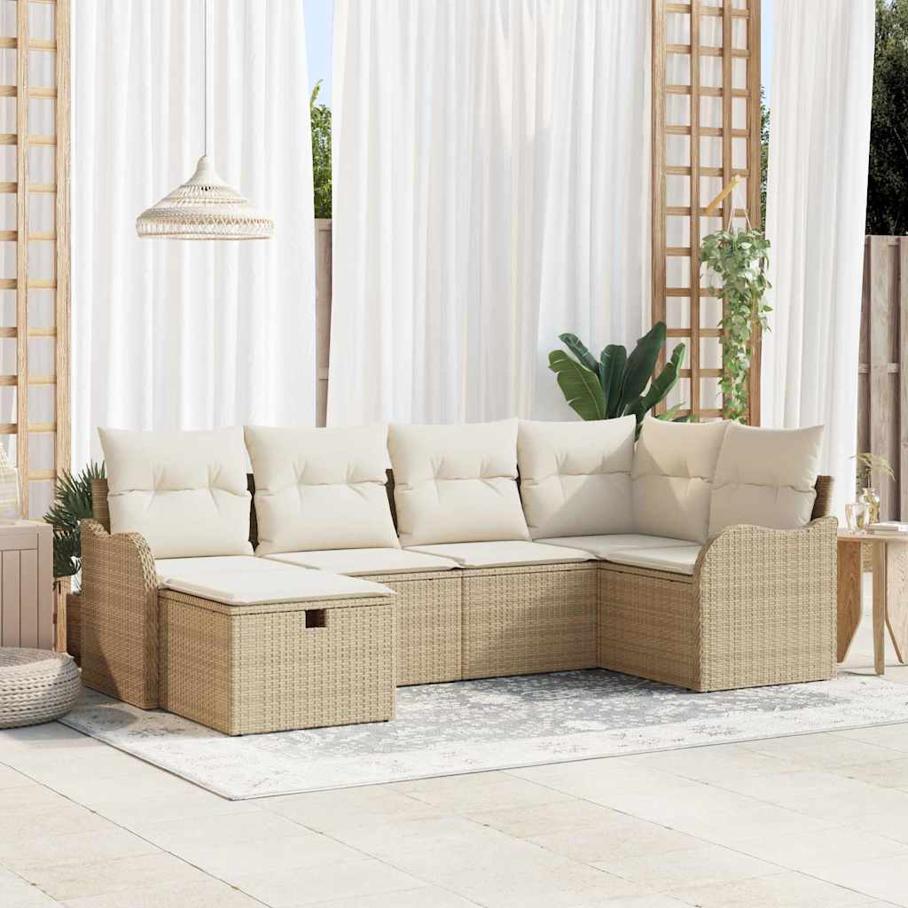 Garten-Sofa-Set mit Kissen mit Speicher 6 pcs Beige Poly Rattan