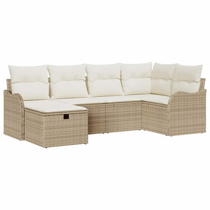 Garten-Sofa-Set mit Kissen mit Speicher 6 pcs Beige Poly Rattan