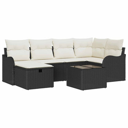 Garten-Sofa-Set mit Kissen 7 pcs Schwarz Poly Rattan