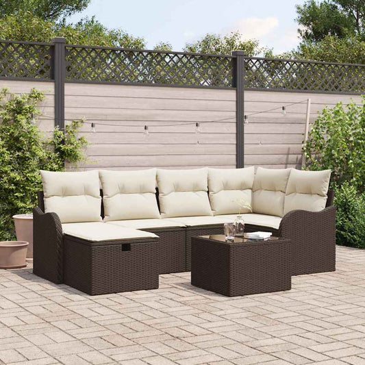 Garten-Sofa-Set mit Kissen mit Speicher 7 pcs Braun Poly Rattan