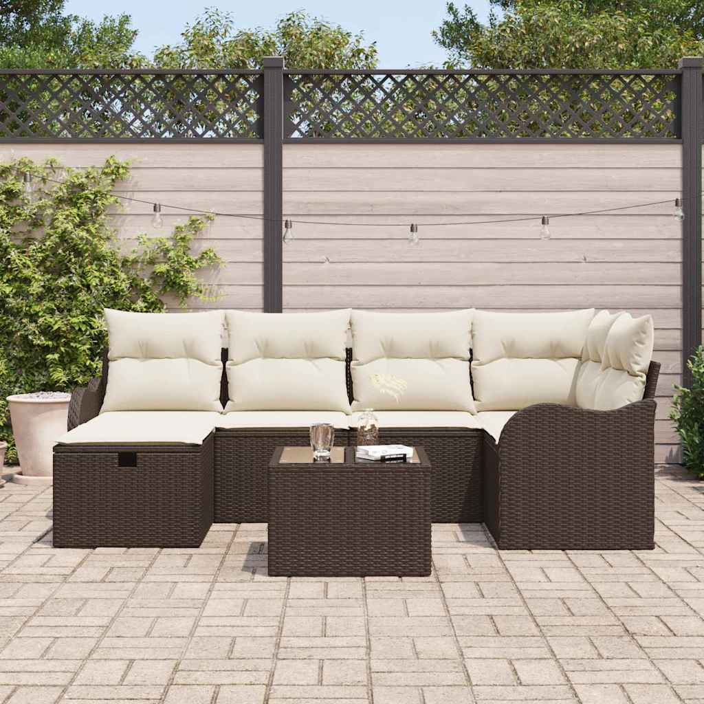 Garten-Sofa-Set mit Kissen mit Speicher 7 pcs Braun Poly Rattan