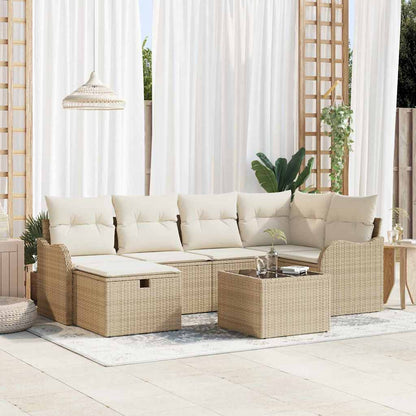 Garten-Sofa-Set mit Kissen mit Speicher 7 pcs Beige Poly Rattan