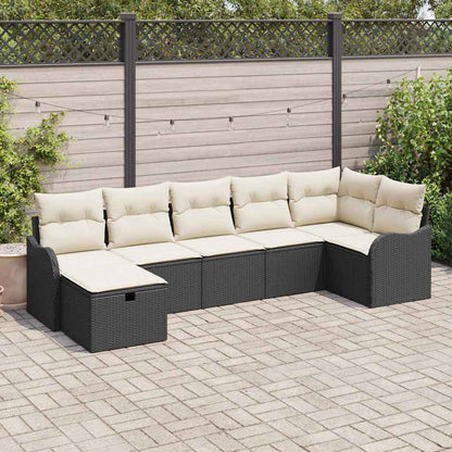 Garten-Sofa-Set mit Kissen 7 pcs Schwarz Poly Rattan