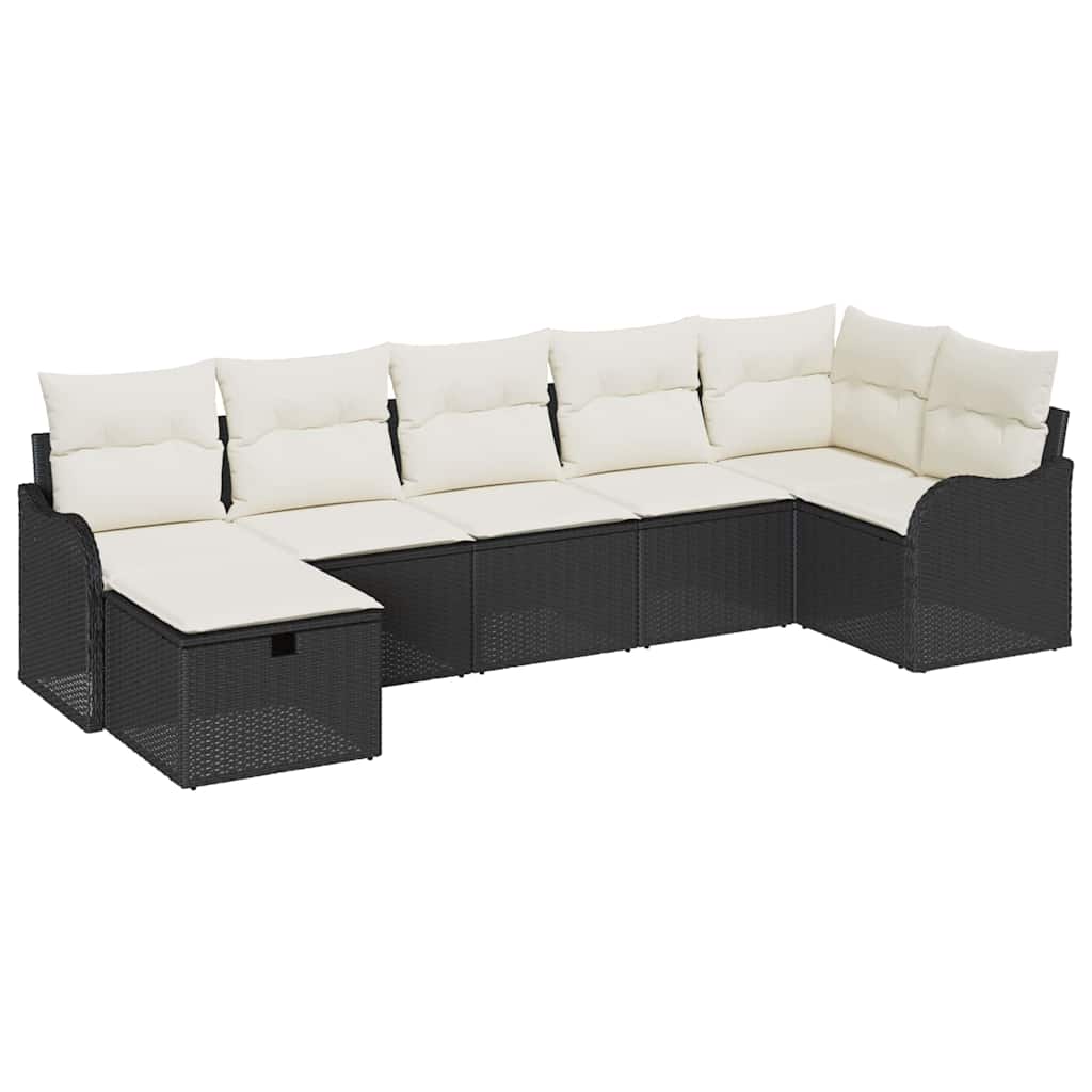 Garten-Sofa-Set mit Kissen 7 pcs Schwarz Poly Rattan