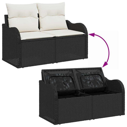 Garten-Sofa-Set mit Kissen 7 pcs Schwarz Poly Rattan