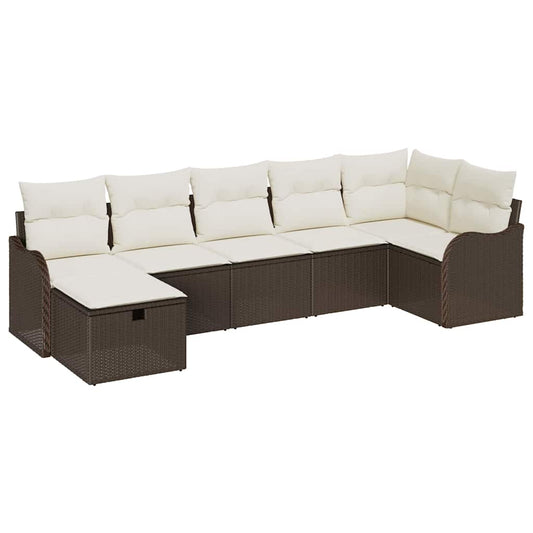 Garten-Sofa-Set mit Kissen mit Speicher 7 pcs Braun Poly Rattan