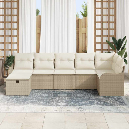 Garten-Sofa-Set mit Kissen mit Speicher 7 pcs Beige Poly Rattan