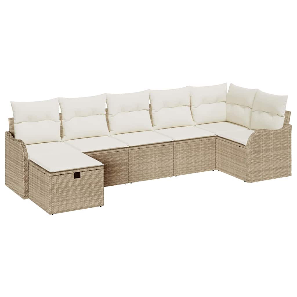 Garten-Sofa-Set mit Kissen mit Speicher 7 pcs Beige Poly Rattan