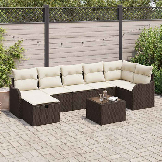 Garten-Sofa-Set mit Kissen mit Speicher 8 pcs Braun Poly Rattan