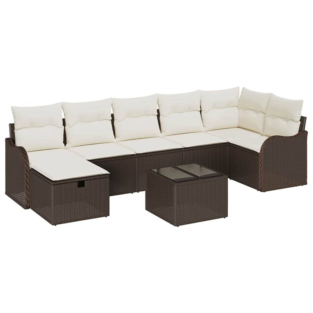 Garten-Sofa-Set mit Kissen mit Speicher 8 pcs Braun Poly Rattan