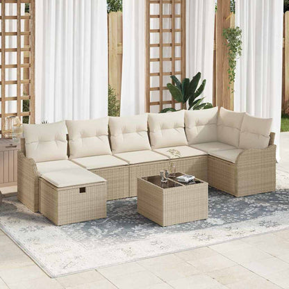 Garten-Sofa-Set mit Kissen mit Speicher 8 pcs Beige Poly Rattan