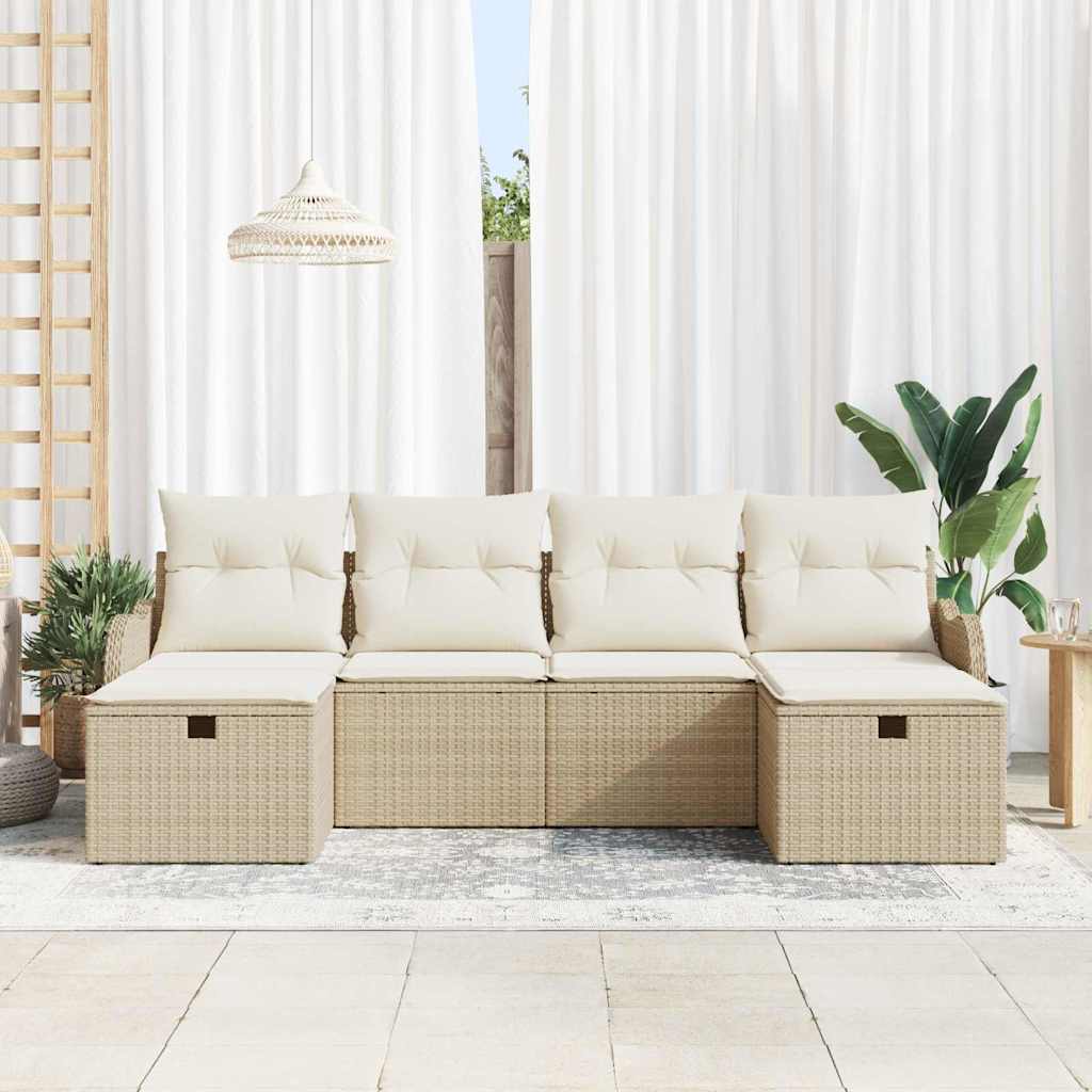 Garten-Sofa-Set mit Kissen mit Speicher 6 pcs Beige Poly Rattan