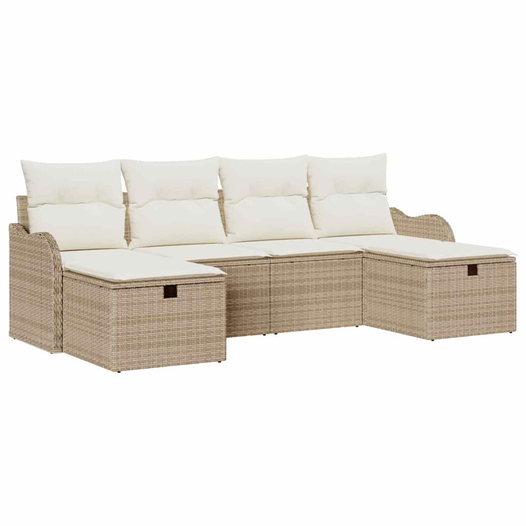 Garten-Sofa-Set mit Kissen mit Speicher 6 pcs Beige Poly Rattan