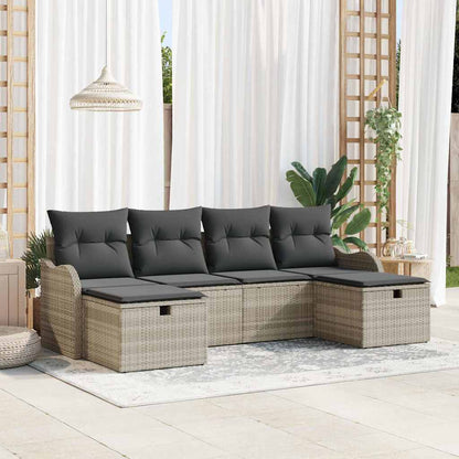 Garten-Sofa-Set mit Kissen 6 pcs Hellgrau Poly Rattan