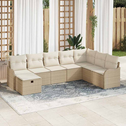 Garten-Sofa-Set mit Kissen mit Speicher 8 pcs Beige Poly Rattan