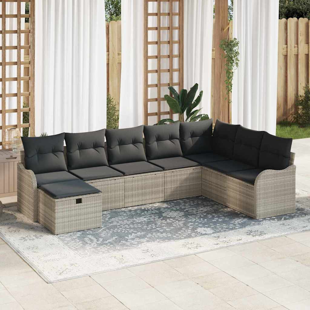 Garten-Sofa-Set mit Kissen 8 pcs Hellgrau Poly Rattan