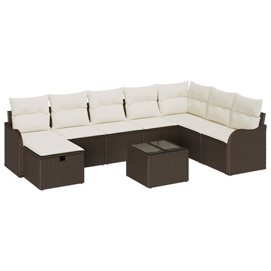 Garten-Sofa-Set mit Kissen mit Speicher 9 pcs Braun Poly Rattan