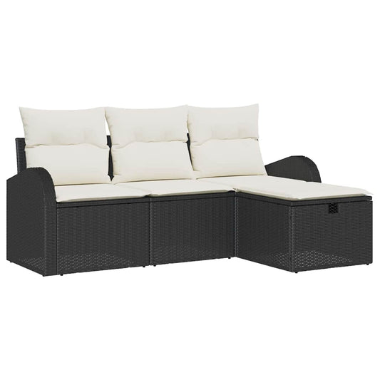 Garten-Sofa-Set mit Kissen 4 pcs Schwarz Poly Rattan