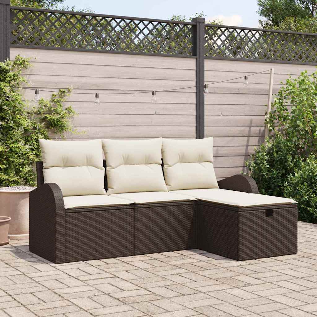 Gartensofa-set mit Kissen mit Speicher 4 pcs Braun Poly-Rattan