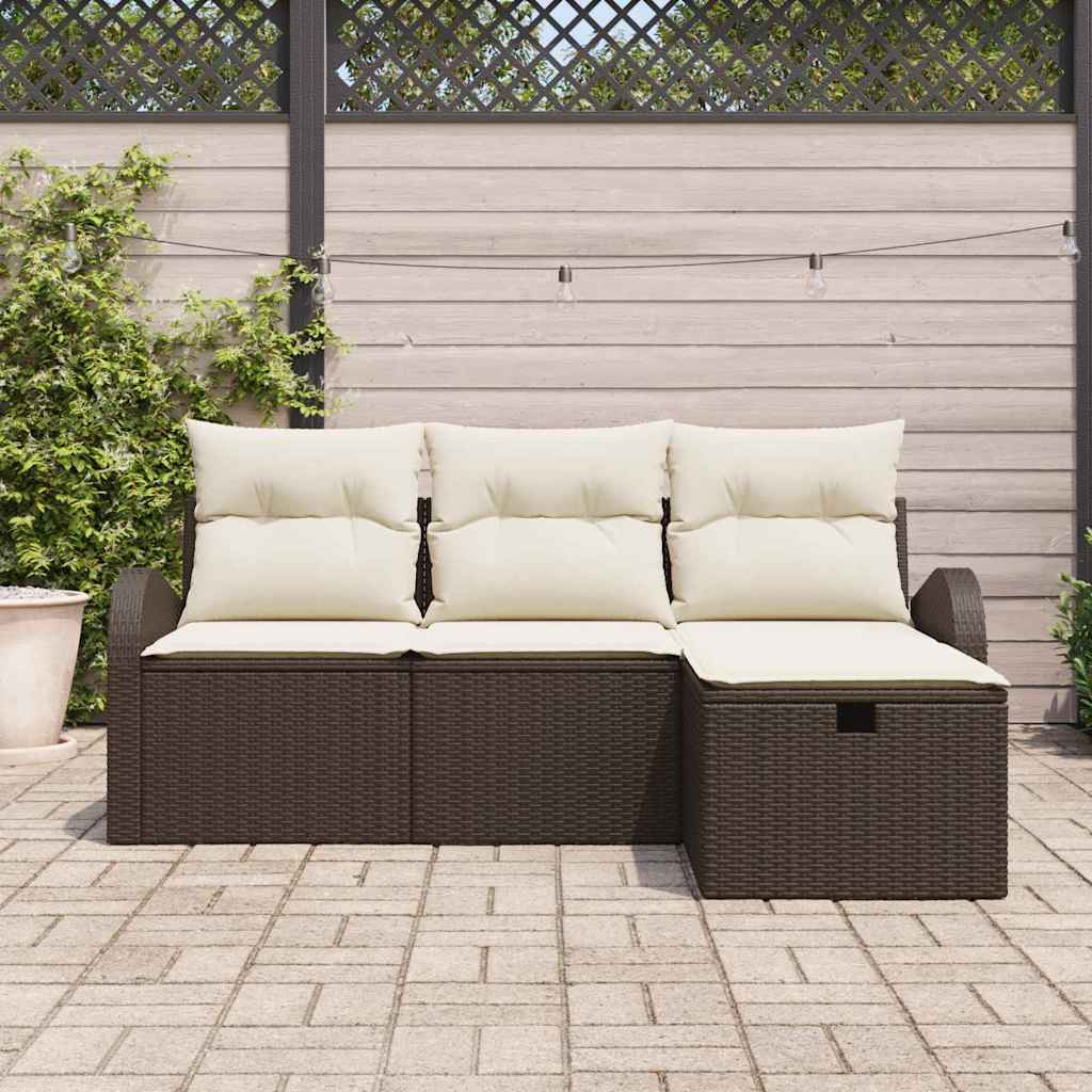 Gartensofa-set mit Kissen mit Speicher 4 pcs Braun Poly-Rattan