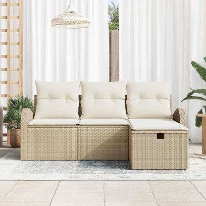 Garten-Sofa-Set mit Kissen mit Speicher 4 pcs Beige Poly Rattan