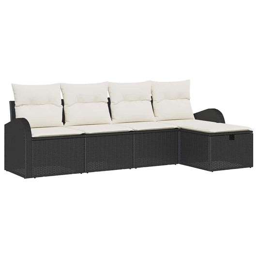 Garten-Sofa-Set mit Kissen 5 pcs Schwarz Poly Rattan