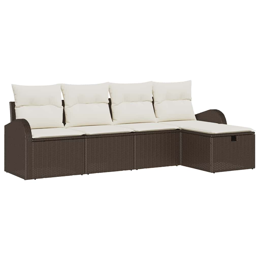 Garten-Sofa-Set mit Kissen mit Speicher 5 pcs Braun Poly Rattan
