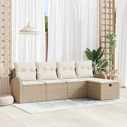 Garten-Sofa-Set mit Kissen mit Speicher 5 pcs Beige Poly Rattan