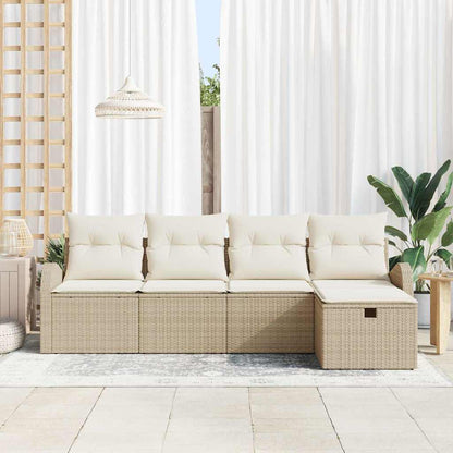 Garten-Sofa-Set mit Kissen mit Speicher 5 pcs Beige Poly Rattan