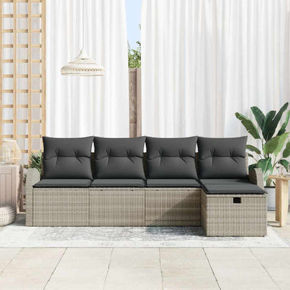 Garten-Sofa-Set mit Kissen 5 pcs Hellgrau Poly Rattan