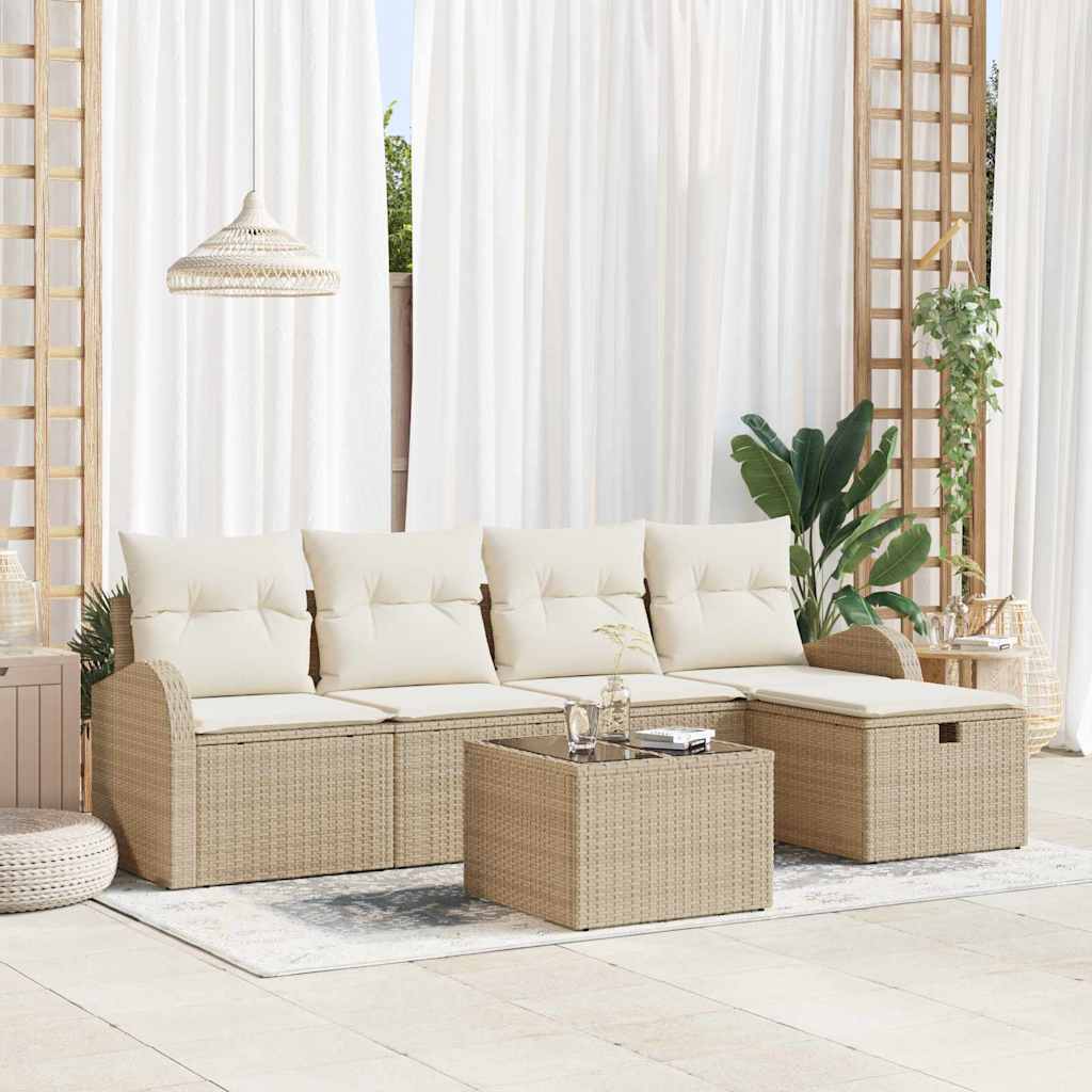 Garten-Sofa-Set mit Kissen mit Speicher 6 pcs Beige Poly Rattan